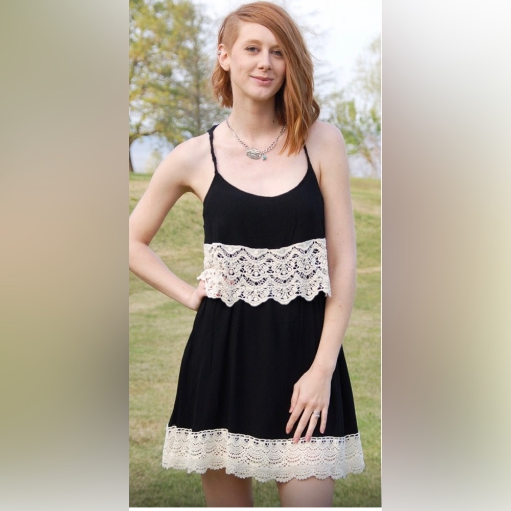 Black Lace Trim Comfy Sun Dress